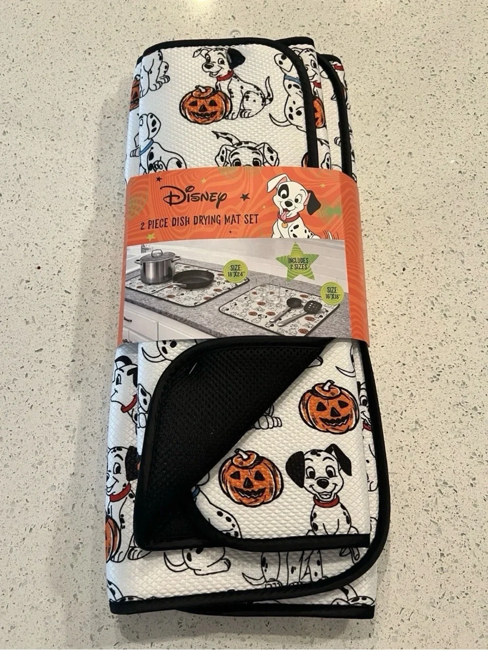 Disney NEW  🐾 101 Dalmatians Halloween Dish Drying Mat Set with Pumpkins New